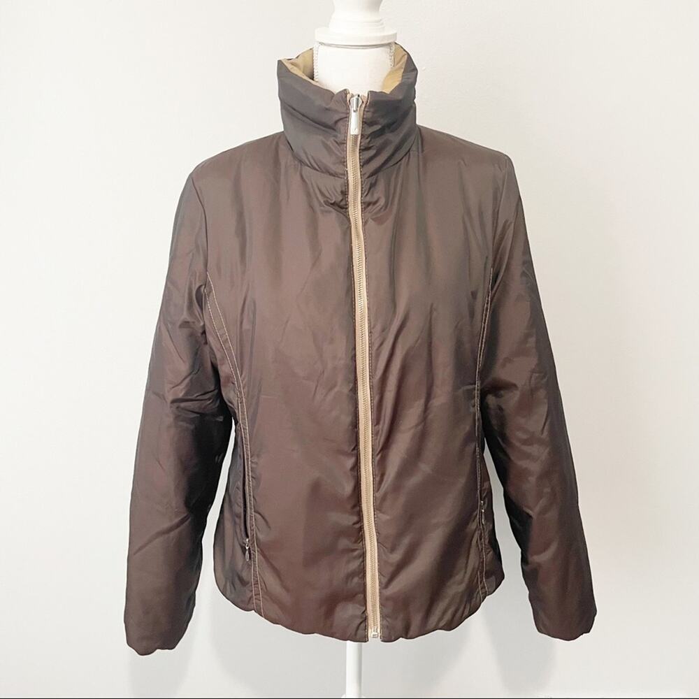 Michael Kors brown reversible tan puffer coat medium full zip down